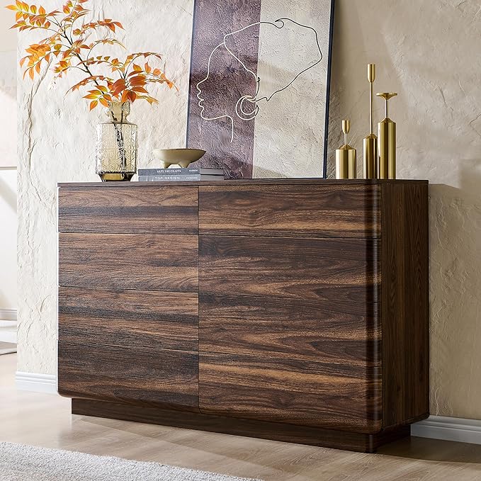 8 Drawer Dresser for Bedroom, 52 Inch Wide Modern Chest of Drawers, Push-to-Open Wood Storgae Organizer with Large Drawers for Bedroom, Living Room, Hallway,Brown