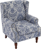 UIXE Floral Accent Chair, High Back Pattern Arm Chair for Living Room, Traditional Fabric Armchair Comfy Upholstered Sofa Reading Seat with Nailhead Trim & Retro Wood Legs - Navy