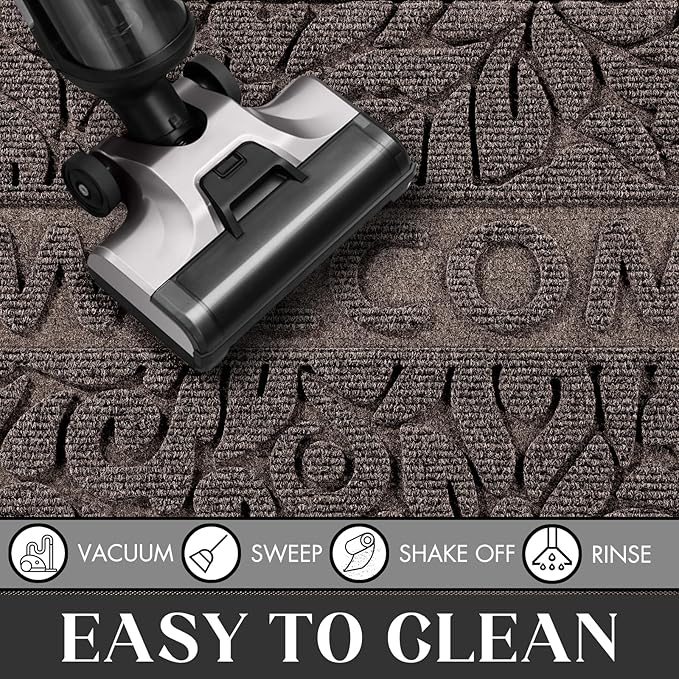 Yimobra Welcome Door Mat Outdoor Indoor, Non Slip Front Doormats, Heavy Duty Rubber Backing, Low-Profile Entrance Mat, Absorbent Resist Dirt, Easy Clean Patio Garage Floor Mats, 29.5 x 17, Brown