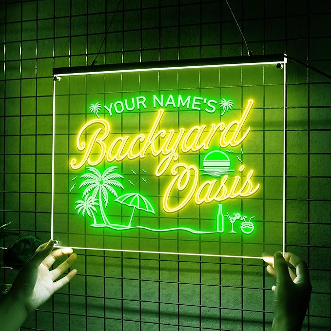 Personalized Backyard Oasis Neon Sign, Custom Tropical LED Wall Light for Patio, Pool Area, Outdoor Bar, Summer Party, Backyard Decor Gift