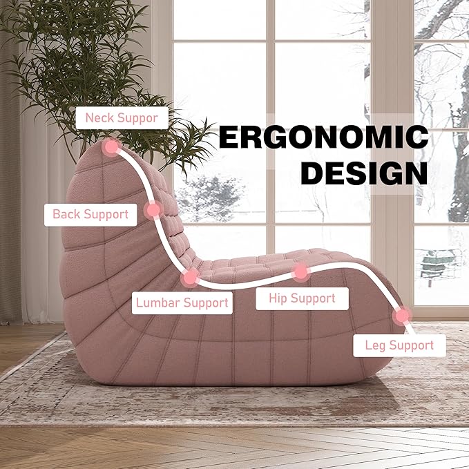 Big Bean Bag Chairs for Adults, 3 Seater Large Bean Bag Sofa, Fireside Chair Lazy Sofa Chair with High Density Comfortable Foam, Modern Bean Bag for Living Room, Bedroom, Office (Pink)