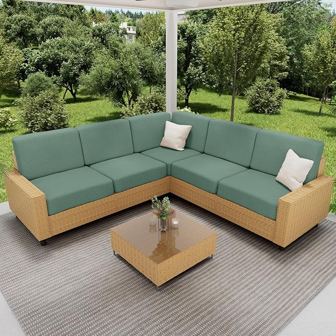 hyha Waterproof Couch Cushion Covers for Pets, Non Slip Sofa Seat Cover for Dogs Washable, Soft Thick Stretch Jacquard Fabric, Sofa Slipcovers with Elastic Bottom (2 Pieces, Green)