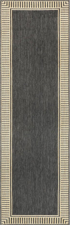 nuLOOM 2' x 8' Outdoor Area Rug, Casual Design With Striped Border, Stain Resistant, Highly Durable, For Patio, Balcony, Bedroom, Living Room, Dining Room, Bathroom, Dark Grey