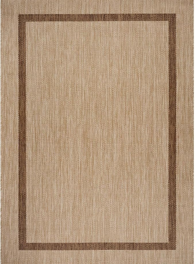 Bordered Outdoor Rug 9x12 Washable Outside Carpet for Indoor Patio Porch Waterproof Easy Cleaning Non Shedding Area Rugs Jute Beige - Nut Brown 9 x 12