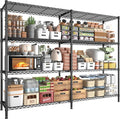 REIBII 61.7''W Storage Shelves Load 1220LBS Wire Shelving Unit 4 Tier Metal Shelving for Storage Rack Shelves Heavy Duty Garage Shelf Pantry Shelves Kitchen Shelving, 61.7" W*62.9" H*15.8" D, Black