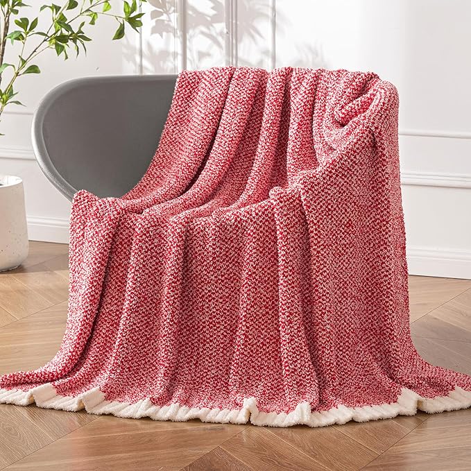 MIULEE Red Super Soft Throw Blanket for Couch, Cozy Fluffy Warm Blankets Lightweight Knit Throw Blankets for Sofa, Bed, Chair, Living Room, Camping, Picnic, 50 x 70 inch