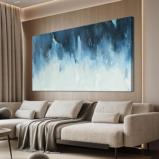 Canvas Wall Art Decor White Blue Wall Art Decor Abstract Art Decoration Pictures For Living Room Art Work Modern Abstract Wall Art Paiintings Prints for Home Bedroom Office Room Wall Decor 24" x 48"