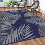 GENIMO Outdoor Rug 9' x 12' Waterproof for Patios Clearance, Reversible Outdoor Plastic Straw Camping Rug Carpet, Large Area Rugs Mats for RV, Camper, Deck, Balcony, Porch, Beach, Navy Blue&Grey
