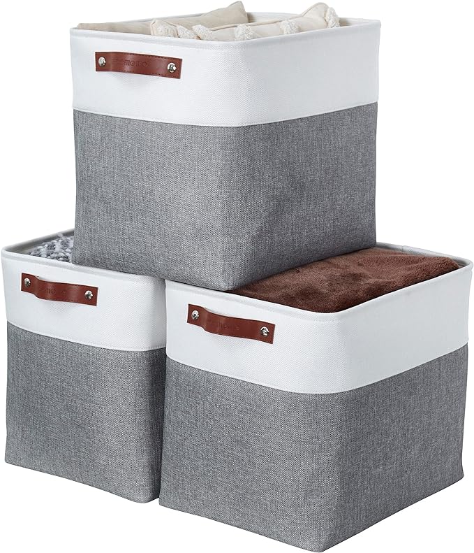 DECOMOMO Extra Large Storage Baskets 54.5L Fabric Storage Bins for Organizing Linen Closet, Toys, Nursery (Slate Grey and White, XXXL - 3 pack)
