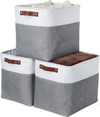 DECOMOMO Extra Large Storage Baskets 54.5L Fabric Storage Bins for Organizing Linen Closet, Toys, Nursery (Slate Grey and White, XXXL - 3 pack)