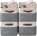 DECOMOMO Storage Bins Fabric Storage Baskets for Shelves, Linen Closet Organization Toys Nursery (Slate Grey and White, Large - 4 Pack)