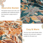 Boho Throw Blanket for Couch Sofa Bed, 100% Cotton Woven Quilt with Tassel 60”x80”, Super Soft Muslin Blanket with Floral Printed, Decorative Reversible Bed Blanket/Cover for All Seasons