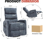 Manual Swivel Rocker Recliner Chair for Adults, Overstuffed Reclining Glider Chair for Nursing with Vibration Massage & Heat, Living Room Rocking Recliner 3-Stage backrest, Chenille Fabric Blue