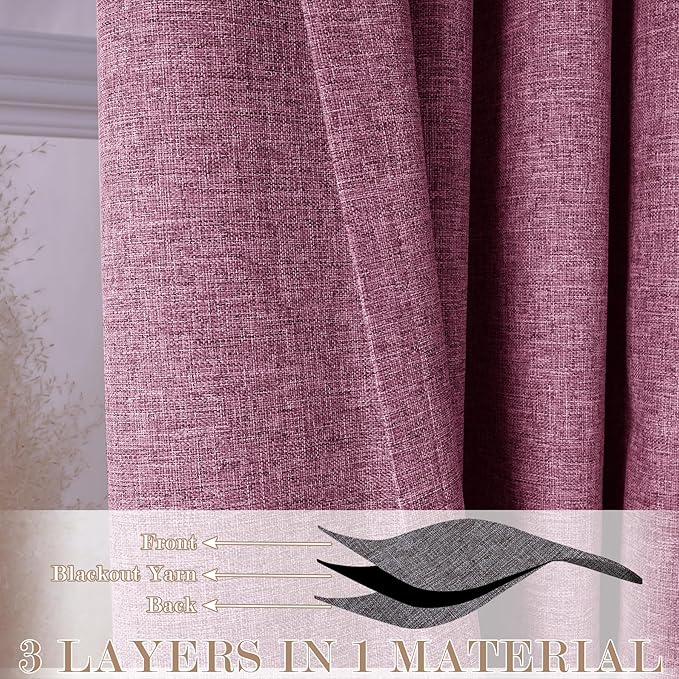 100% Blackout Linen Textured Drapes for Bedroom Pinch Pleated Curtains for Track System Portable Drapery for Sliding Glass Door/Storage/Space Room Divider, 70" Wx102 L, 1 PC, Lilac