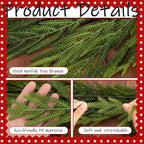 Watayo 6 Ft Christmas Norfolk Pine Garland, Dense Real Touch Pine Garland Ornament, Realistic Artificial Pines Greenery Garlands for Mantle, Table, Fireplace, Indoor, Outdoor Christmas Decoration