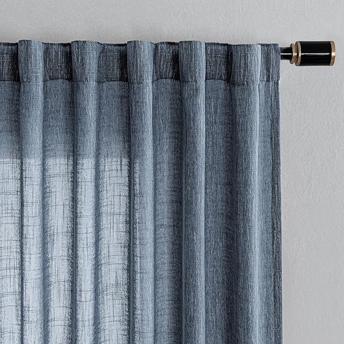 MYSKY HOME Semi Sheer Curtains 84 Inch Length, Living Room Curtains & Drapes Boho Sheer Light Filtering for Sliding Glass Door Windows Soft Elegant Rod Pocket, 100" x 84", Dusty Blue, 1 Panel