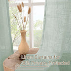 LAMIT Light Sage Linen Curtains 45 Inches Long for Bedroom, Semi Sheer Light Filtering Panels Bronze Grommet Neutral Drapes for Kitchen/Window/Bedroom, 2 Panels Set, 52 x 45 Inch