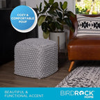 BIRDROCK HOME Buds Pouf Foot Stool Ottoman - Knit Bean Bag Floor Chair - Cotton Braided Cord - Great for The Living Room, Bedroom and Kids Room - Small Furniture (Grey - Buds)