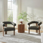 VKNOW Accent Chair Living Room Chair Set of 2, Modern Upholstered Armchair with Solid Wood Legs, Comfy Barrel Arm Chairs for Living Room Bedroom, Sage Green