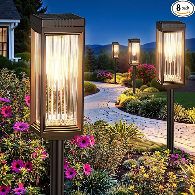 Solar Pathway Lights Outdoor, 8 Pack Upgraded Solar Lights Outdoor Waterproof, Bright Up to 15 Hrs Auto On/Off Garden Light for Yard Patio Lawn Path Walkway Driveway Outside Decor