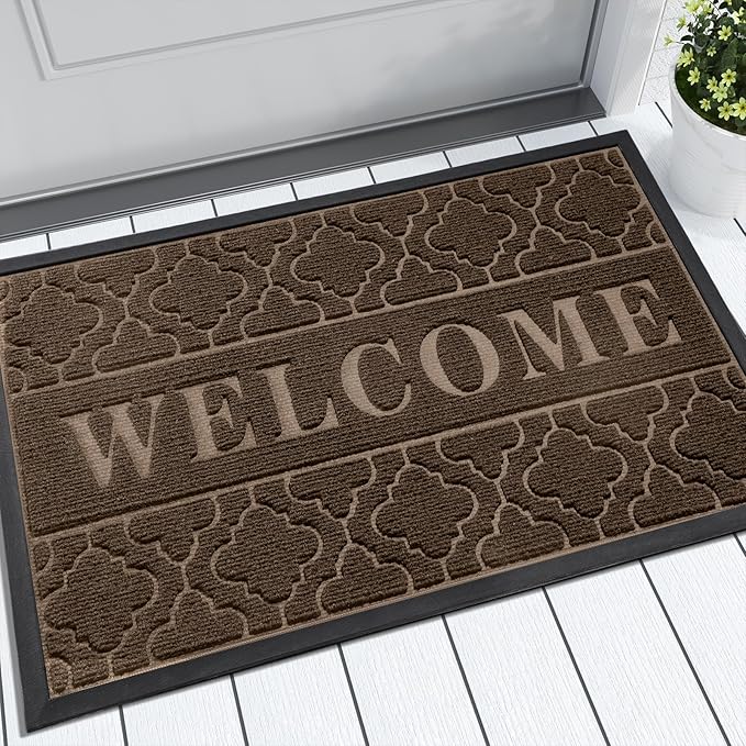 Yimobra Fall Door Mat Outdoor Indoor 29.5x17, All-Weather Waterproof Front Door Mat Outside Entrance, Non-Slip Low Profile Porch Patio Doormat, Brown