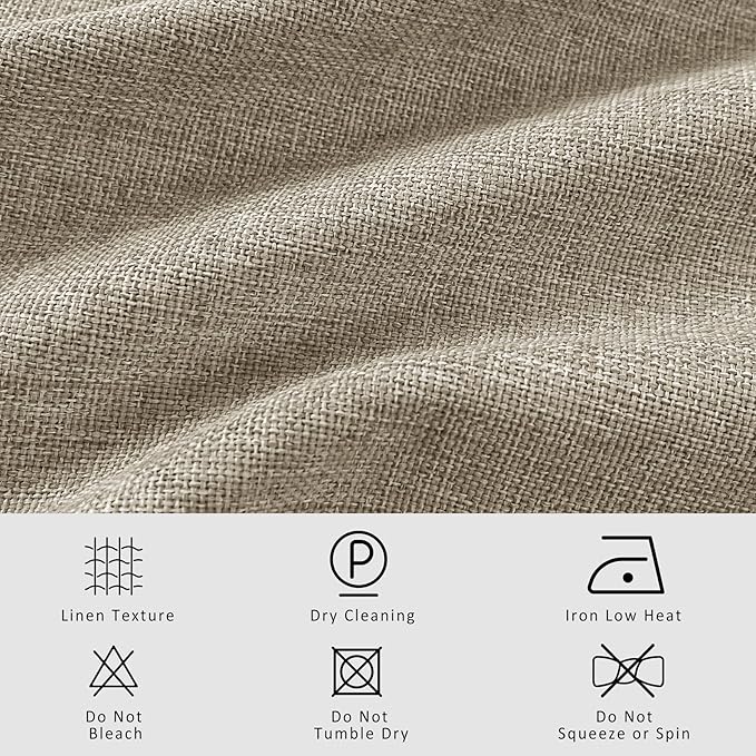 Macochico Pinch Pleated 100% Blackout Curtains Light Khaki Linen Curtains for Bedroom Living Room Farmhouse Thermal Insulated Window Panels Pleated Curtains with Hooks and Tieback 52”Wx72”L 1 Panel