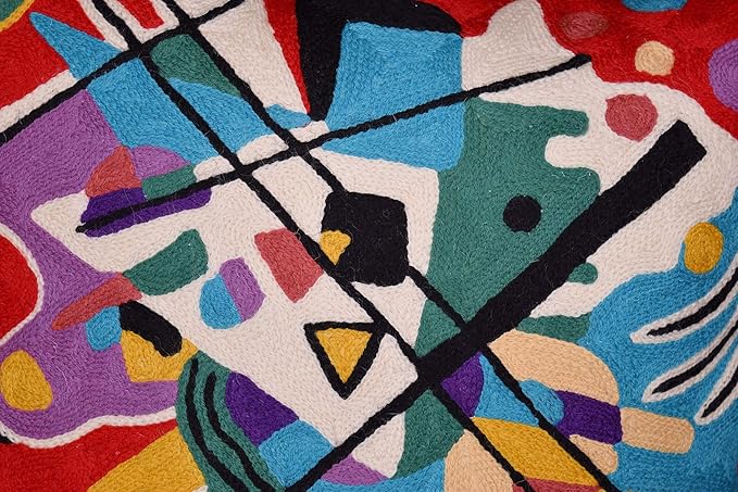 Kandinsky Modern Couch Pillow Cover - Red Painting | Abstract Toss Pillow | Modern Chair Cushion| Contemporary Pillow | Mid Century Chair Cushion | Hand Embroidered Pillow | Wool Size 18x18