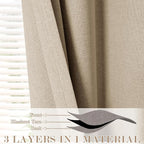 Full Blackout Privacy Curtains, 240 Inch Extra Wide Linen Blend Drapes, Pinch Pleat Window Drapery for Room Divider Storage/Space Room Separation, 1 Panel, W 240" x L 96", Sand Beige