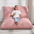 Hobestluk 3 in 1 Bean Bag Chair Giant Bean Bag Chairs for Adults with Chevron Plush Fur Cover Convertible Bean Bag Floor Cushion with Machine Washable Cover for Living Room (Chevron Plush Pink)