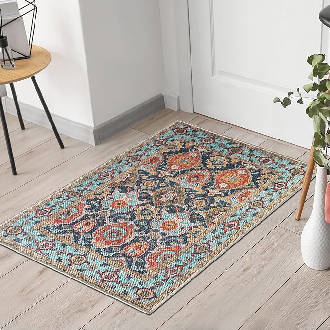 Keen Home Design 2x3 Rug - Machine Washable Entry Rug with Non-Slip Backing, Ideal for Enteryway, Kitchen, Bathroom, Laundry Room - Vintage, Easy Clean, Durable, Low Pile Rug - (2' x 3')