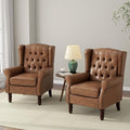 Accent Chair, Upholstered Armchair with Button Tufted High Back & Solid Wood Legs, Comfy Wingback Reading Single Sofa Chair for Small Spaces, Living Room, Bedroom (Leather Brown, Set of 2)