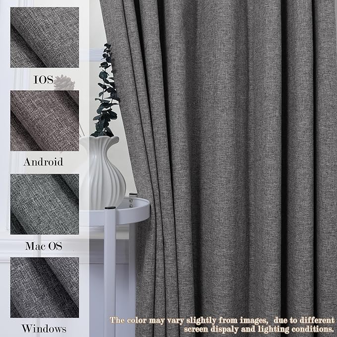 Natural Grey Pinch Pleat 100% Blackout Drapes Linen Blend, Room Divider, Room Darkening, Energy Saving, Furniture Protecting, Light Blocking Extra Wide Privacy Curtains, 200Wx108L, 1 PC