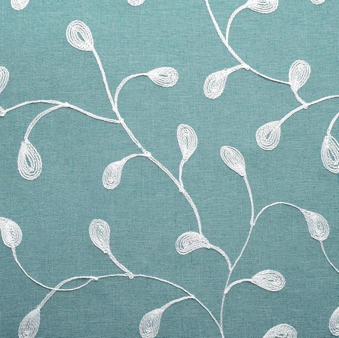 MIUCO Floral Embroidery Semi Sheers Curtain Faux Linen Grommet Window Curtains for Bedroom 52 x 95 Inch 2 Panels, Teal
