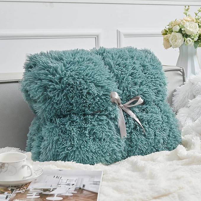 GONAAP Fuzzy Faux Fur Throw Blanket Light Teal Super Soft Cozy Plush Fuzzy Shaggy Blanket for Couch Sofa Bed (Light Teal, Throw(50"x60"))