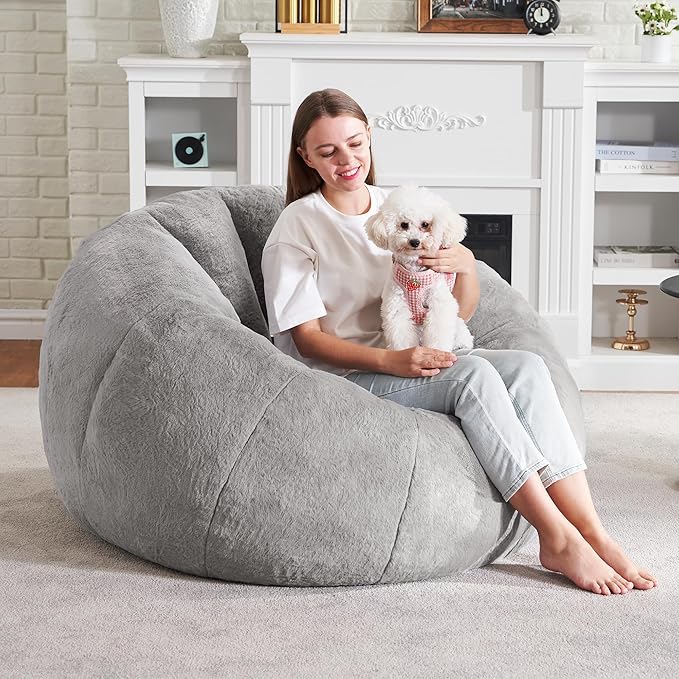 Hobestluk Bean Bag Chairs Large Bean Bag Couch for Adults Stuffed Sofa Chair Comfy Giant Bean Bag Chair with Spacious Design for Reading, Playing or Relaxing (Grey)