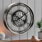 CLXEAST 21 Inch Large Moving Gear Wall Clock,Industrial Steampunk Decor,Decorative Wall Clock for Modern Farmhouse Living Room Decor,Gunmetal Silver Finish