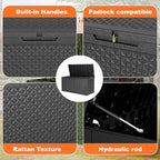 100 Gallon Resin Deck Box, Lockable Patio Outdoor Storage Box for Furniture, Garden Tools and Tools Storage, Waterproof Outside Storage Boxes - Patterned black