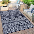 GAOMON Outdoor Rugs Patio Camping Waterproof Rug 6'x9' Plastic Straw Patio Rug Portable for Campers, Outside RVs Mat for Patios Clearance, Backyard Porch, Balcony, Dark Blue/White(Bohemia)