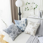 Jacquard Throw Pillow Covers 18x18 Inch Set of 2 - Vintage Floral Boho Pillow Cases with Botanical Pattern | Farmhouse Decor for Couch Living Room | Soft Textured Neutral Trio Slate Gray 18" x 18"
