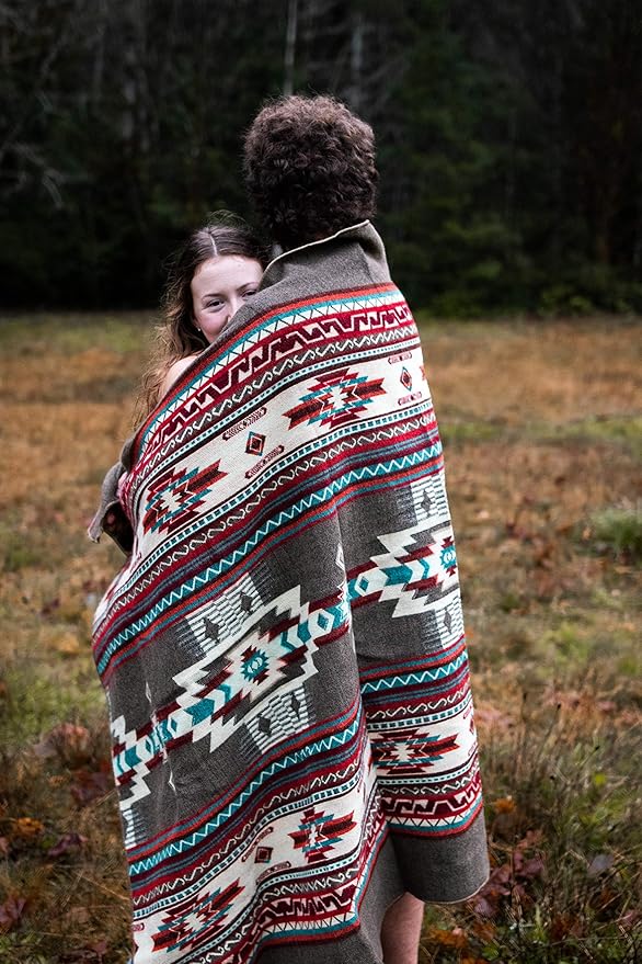 Inca Aztec Throw, Queen, King Blanket | Southwest Indian Navajo Boho Style | Native Cover for Camping, Bedding, Couch, Vanlife | Faux Alpaca, Lightweight, Hypoallergenic (Chimborazo Beige, Queen)