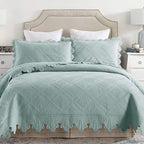 MarCielo 3-Piece 100% Cotton Oversized Bedspread Lightweight Quilt Coverlet Embroidery Farmhouse Bedding Set (Tk Aqua Green, Oversized King (118"x106"))