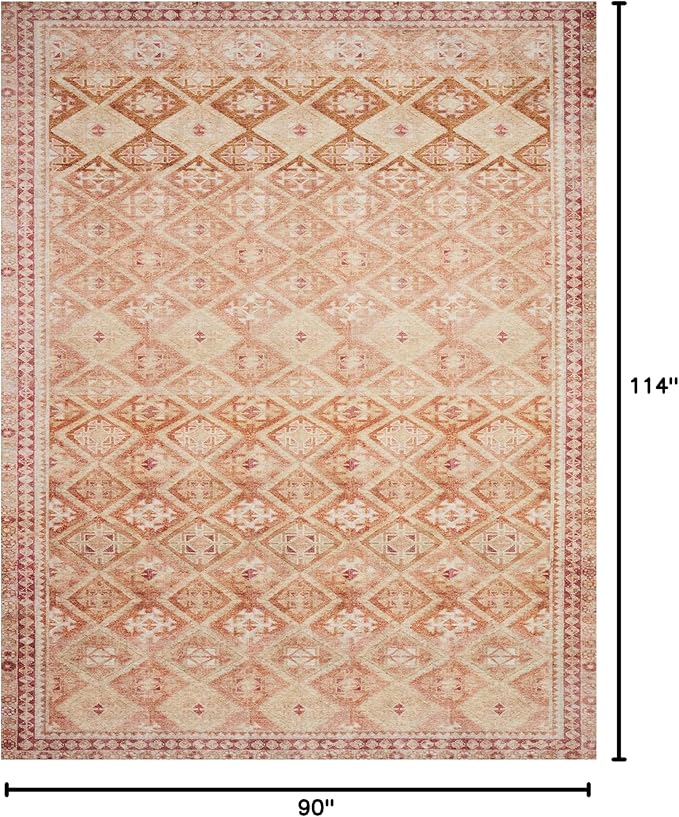 Loloi Layla Collection LAY-16 Natural/Spice 7'-6" x 9'-6" .13" Thick Area Rug, Soft, Durable, Vintage Inspired, Distressed, Low Pile, Non-Shedding, Easy Clean, Printed, Living Room Rug