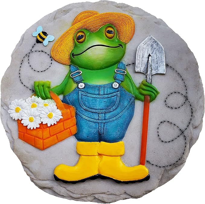 Spoontiques - Garden Décor - Frog Farmer Stepping Stone - Decorative Stone for Garden
