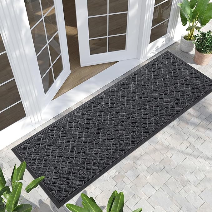 Yimobra Front Door Mat Outdoor Indoor 72x24, All-Season, All-Weather, Heavy Duty Welcome Door Mats Outside Entrance, Non Slip Porch Patio Entrance Mat, Black Gray