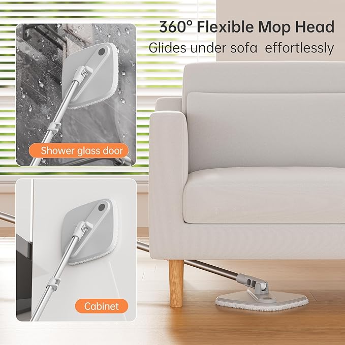 KZKR Spin Mop and Bucket Set with Self Separation Dirty and Clean Water System, Self Wringing 360° Rotating Square Mop Head for Home Floors Cleaning (1.0 Mop and Bucket Set (2 Pads))