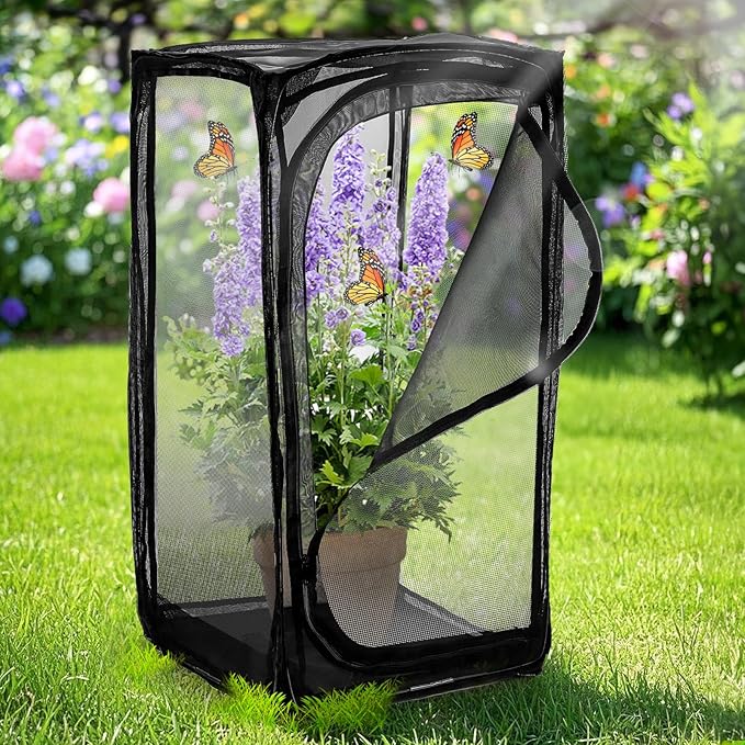 Kingrol 30-Inch Butterfly Habitat Cage, Large Pop-Up Mesh Terrarium with Zipper Opening, Portable & Collapsible Insect Enclosure for Caterpillars & Monarch Butterflies