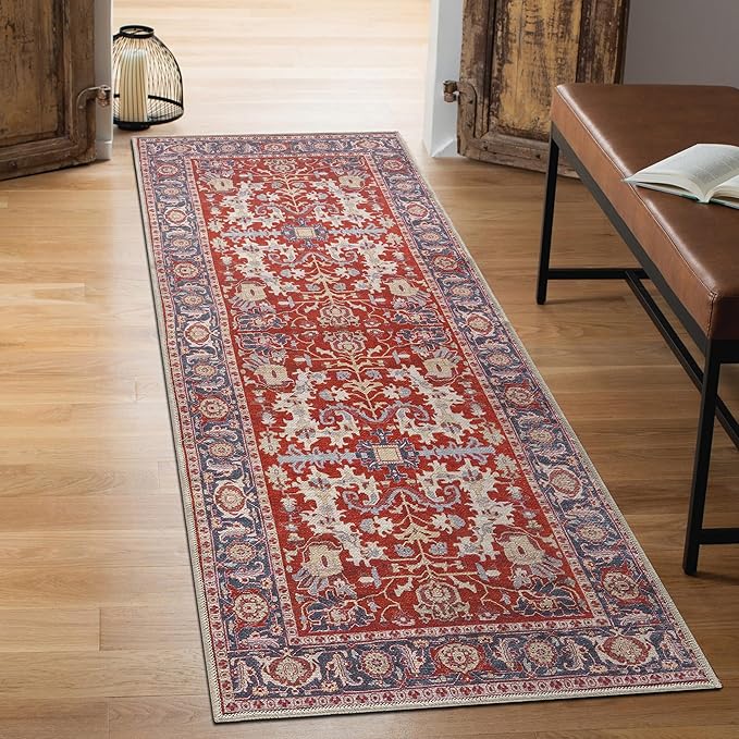 Keen Home Design 2x10 Rug - Machine Washable Runner Rug with Non-Slip Backing, Ideal for Hallway, Entryway, Kitchen, Laundry Room - Vintage, Easy Clean, Durable, Low Pile - (2'6" x 10')