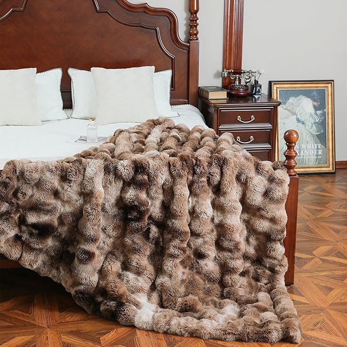 UKELER Plush Furry Throw Blanket Large Super Soft Fluffy Blankets Throws for Bed, Couch, Sofa, Office, Camping Plush Shaggy Faux Fur Blanket 60''x80'' Brown