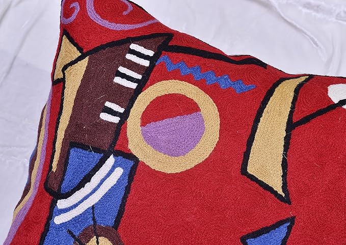 Kandinsky Red Abstract Pillow Cover Gegen Modern Pillowcase Scarlet Reds Abstract Chair Cushion Contemporary Pillow Farmhouse Pillows Couch Handembroidered Wool Size 18x18