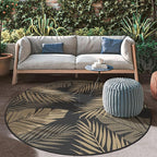 GENIMO Outdoor Rug 8' Round Waterproof for Patios Clearance, Reversible Outdoor Plastic Straw Camping Rug Carpet, Large Area Rugs Mats for RV, Camper, Deck, Balcony, Porch, Beach, Picnic, Black&Brown